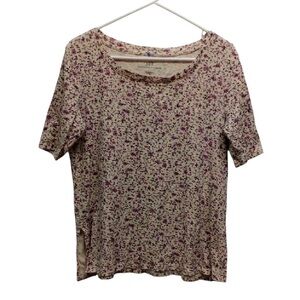J. Jill Cream Scoop Neck Light Purple Floral Print Women's Top